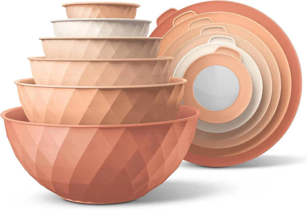 12 Pc Mixing Bowls with Lids, Plastic Nesting Prep Bowls Set, Microwave Safe, Or