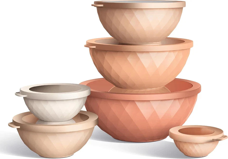 12 Pc Mixing Bowls with Lids, Plastic Nesting Prep Bowls Set, Microwave Safe, Or