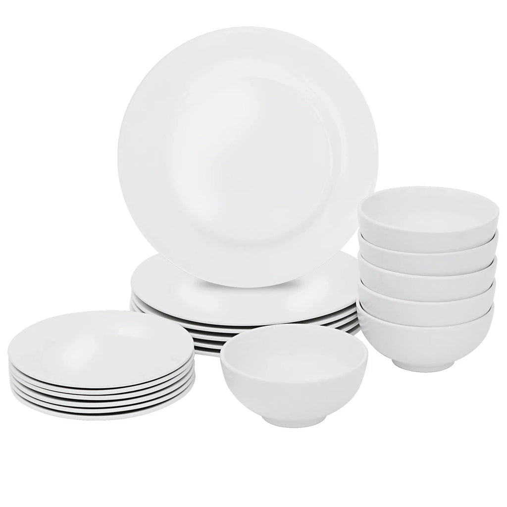 18 Piece Dinnerware Set Plates Bowls White Porcelain Kitchen Service for 6
