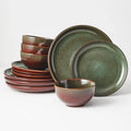 Stoneware Dinnerware Sets Service for 4, 12 pcs Reactive Glaze Plates and Bow